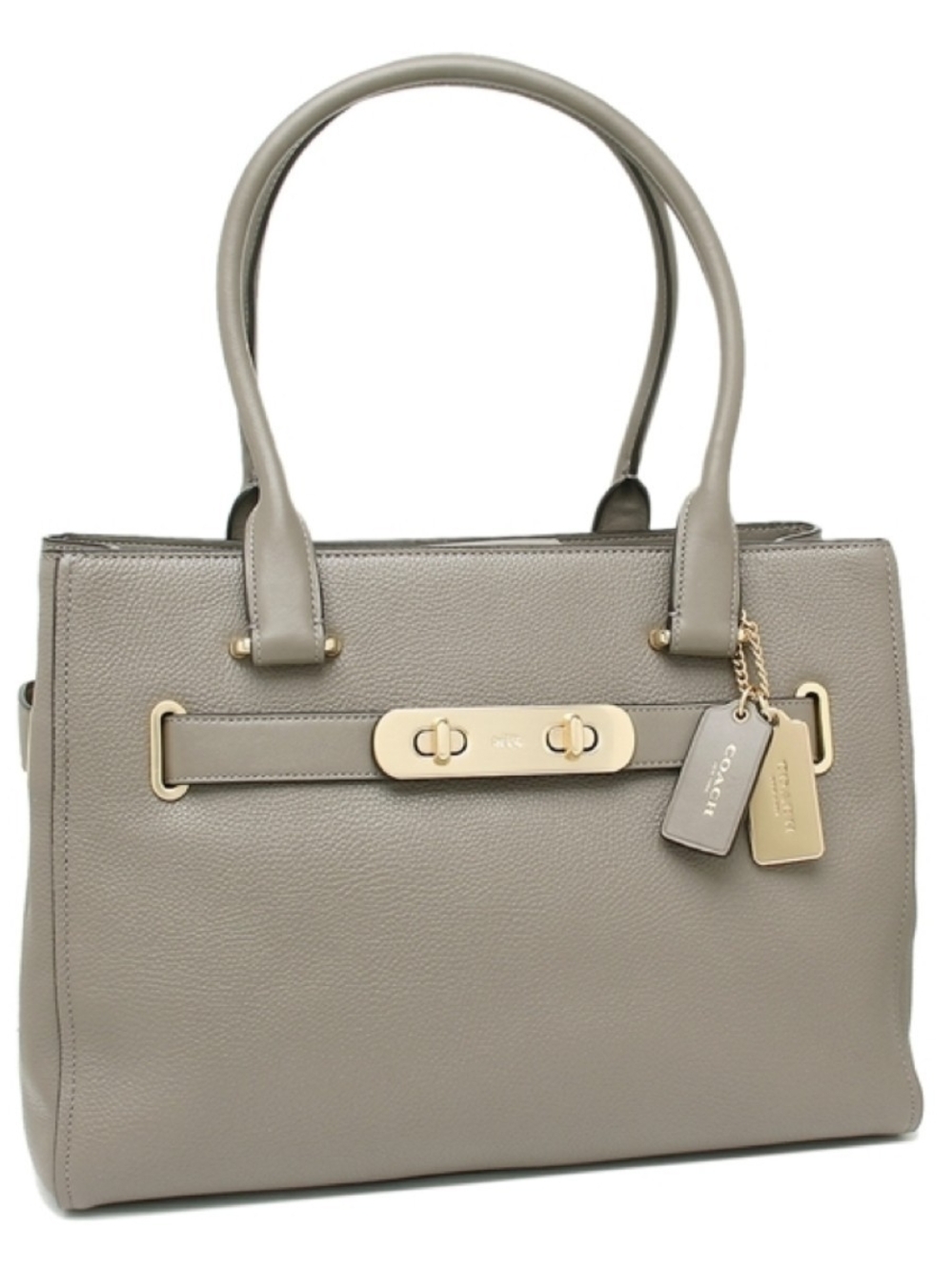 Coach Swagger Pebbled Leather Tote Bag in Taupe with Gold Hardware